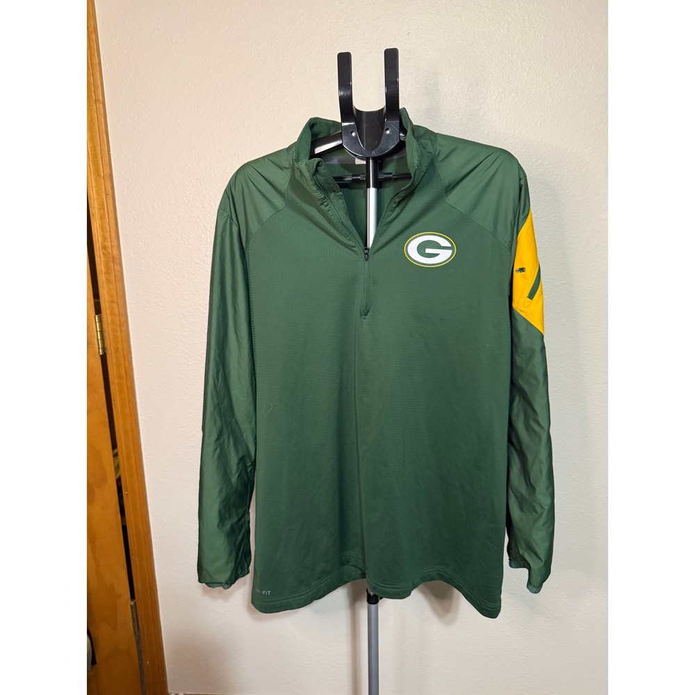 Nike Green Bay Packers NFL Onfield Dri-FIT 1/4 Zip Pullover Jacket Mens XL Green